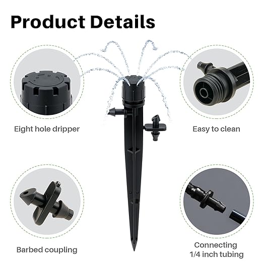 30 Pcs Drip Irrigation Emitters, Adjustable Irrigation Drippers Micro Sprinkler Drip Sprinkler Head for 1/4 Drip Irrigation Tubing, 360° Water Flow Drippers for Drip System, Automatic Irrigation