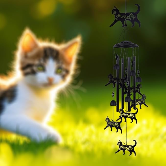 Cats Wind Chimes Outside Decor, Memorial WindChimes, Mobile Bells, Music Wind Catcher, Cat Wind Chimes for Home, Tree, Yard, Patio, Garden Decoration, Gifts for Cat Lovers, Festival Gifts for Mom