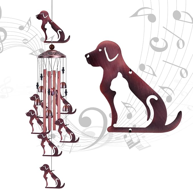 Outdoor Dog Wind Chimes Gifts for Mom - with 4 Tubes 6 Bells 7 Dogs Wind Bell, Romantic Wind Catcher, Mobile Dog Decor, Dog Bell, Puppy Windchimes for Home, Balcony, Tree, Festival, Garden Decoration