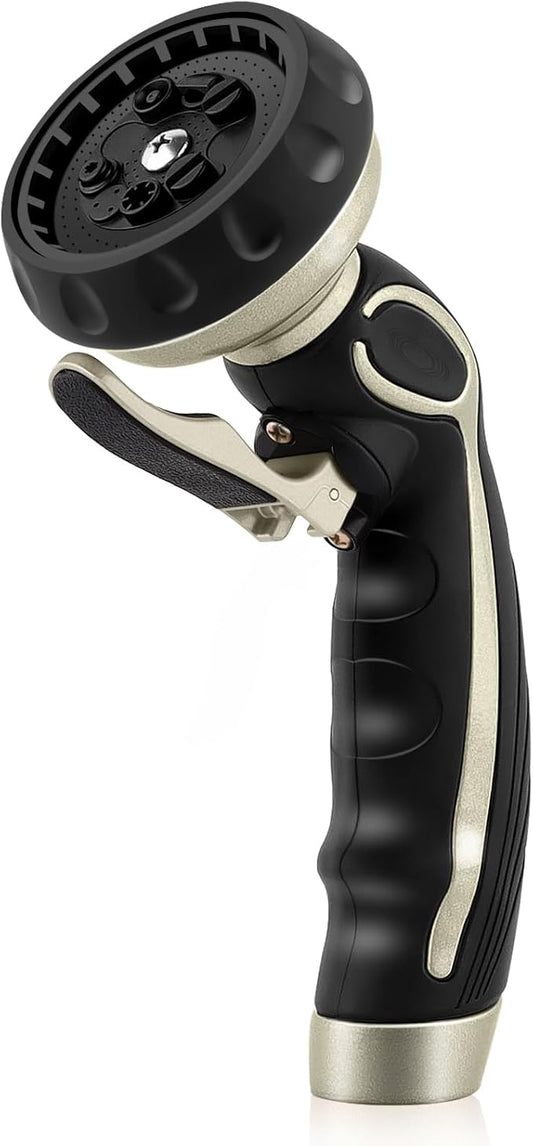 RESTMO Hose Nozzle with Easy Self-Lock Trigger, Heavy Duty Metal Water Hose Sprayer with 9 Spray Patterns and On/Off Valve, Ideal for Outdoor Lawn & Garden Watering, Car & Pet Washing