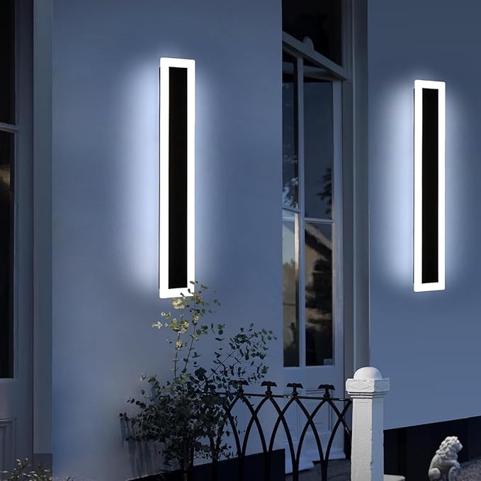 Upgrade Widened 2 Pack 31.4inch Modern Outdoor Wall Sconce, 3 Color 3000K/4500K/6000K, 31W, IP65 Waterproof Long Wall Lights, Minimalist Linear Wall Lamps Lighting for Balcony, Patio, Porch, Garage