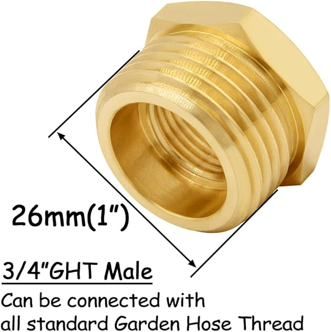 2PCS Brass Garden Hose Bushing 3/4"GHT Male to 3/8"NPT Female Thread Reducer Adapter Water Hose Nipple Reducing Convert Pipe Fittings Connector