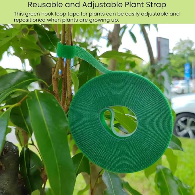 Reusable Plant Ties Hook and Loop Soft Garden Tape Roll Gentle Plant Supporting Ties Double Sided Self Gripping Adjustable Garden Staking Straps for Climbing Plants and Vines (1/2 Inch x 82 ft, Green)