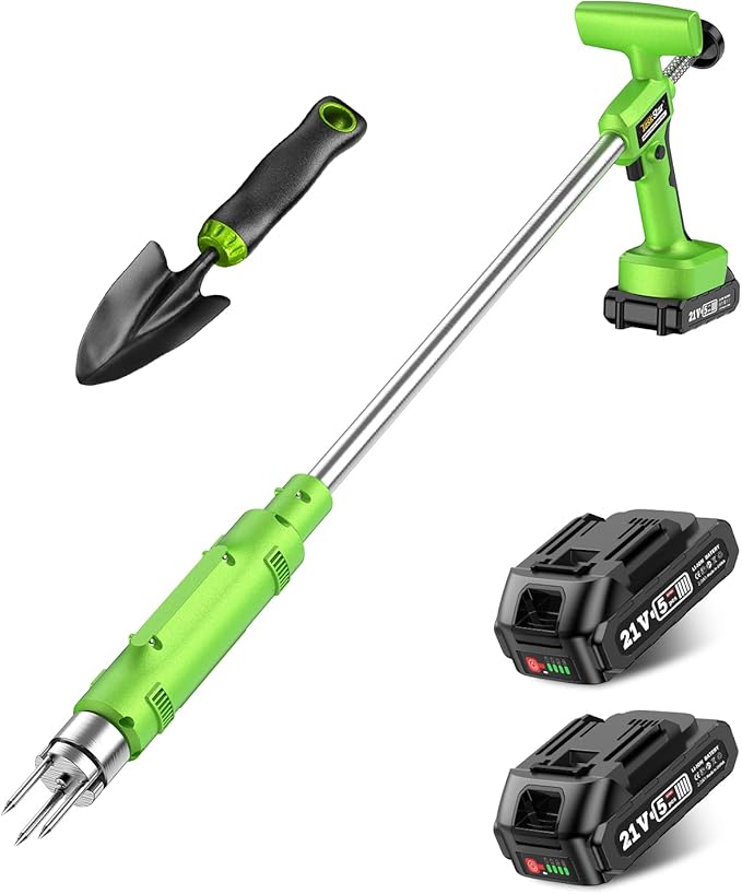 Electric Weed Puller Tool: 21V Battery Powered w/ 2pcs 2000mAh, Heavy Duty 3-Claw Steel Root Weeder Stand-Up Remover Picker Grabber Popper, for Dandelion Lawn Garden Yard EWP001
