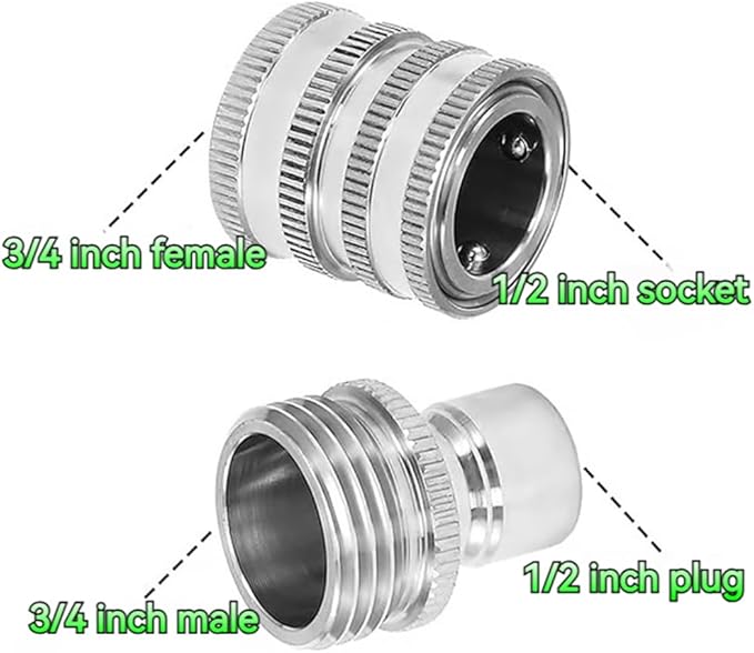 2025 New Stainless Steel Garden Hose Quick Connect Fittings Set, 3/4 Inch GHT Water Hose Quick Connect Fittings, Heavy Duty Quick Release Connector For Hoses And Sprayers (2*Pcs)