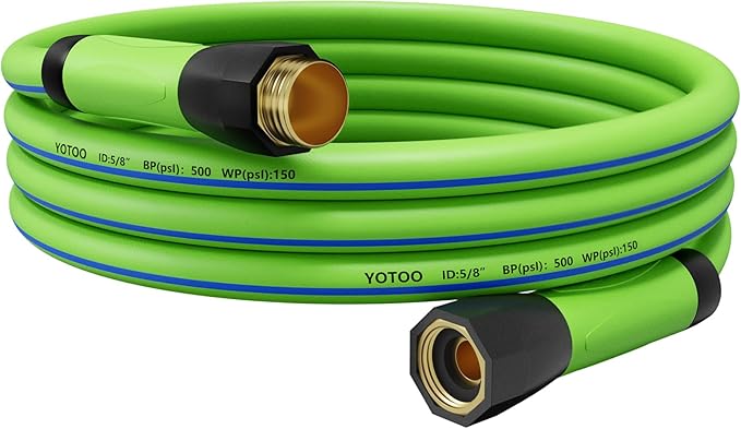 YOTOO Heavy Duty Hybrid Short Water Hose 5/8"x 6',150 PSI Garden Hose, Kink Resistant, Flexible with Swivel Grip Handle 3/4" GHT Solid Brass Fitting for Watering Plants, Backyard, Reel, Green+Blue