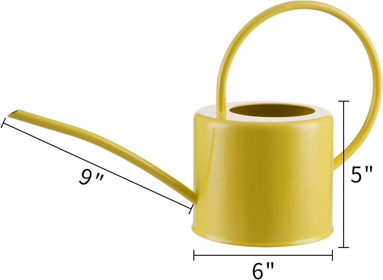 Metal Watering Can Modern Style Watering Pot with Handle and Long Spout Watering Can Garden Tools 57 Oz/1.7,Yellow
