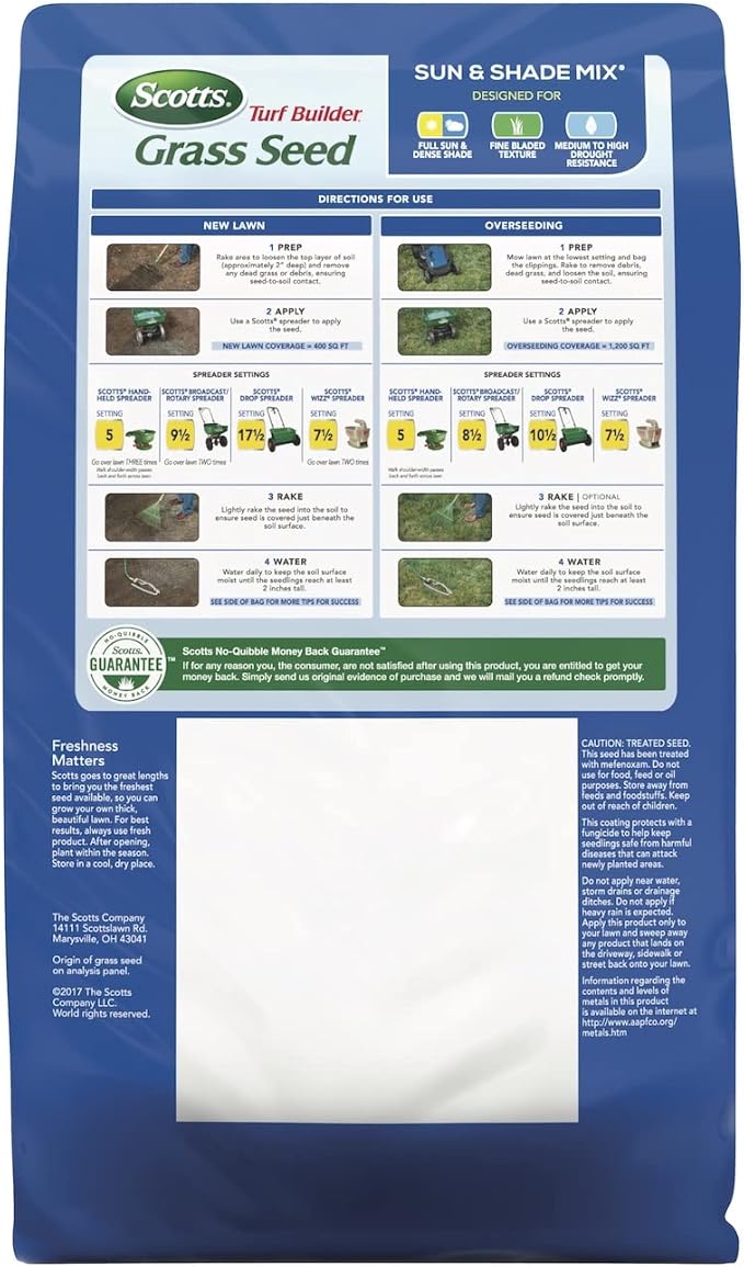 Scotts Turf Builder Grass Seed Sun & Shade Mix, Grows in Extreme Conditions & Spreads for a Durable Lawn, 3 lbs.