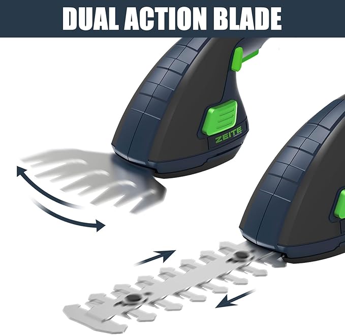 ZEITE 7.2V Grass Shear & Shrubbery Trimmer, 2-in-1 Cordless Grass Cutter and Mini Hedge Trimmer, Rechargeable Li-ion Battery and Charger,Long Handle,Versatile Garden Tool for Grass & Bush Trimming
