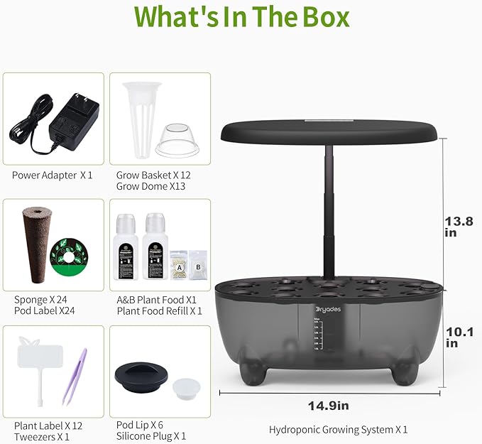 12-Pod Indoor Herb Garden Hydroponics Growing System Kit with LED Grow Light, Indoor Gardening System for Herbs, Vegetables, Lettuce on Countertop (Seeds NOT Included)
