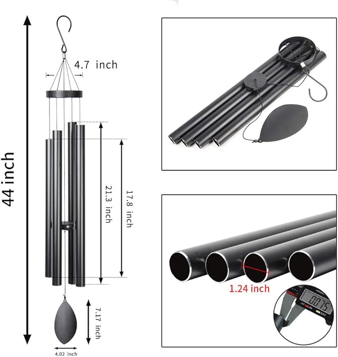 Large Wind Chimes Outside Deep Tone,44" Memorial Wind Chimes Outdoor with 4 Heavy Tubes Soothing Melody Sympathy Gift for Mom Patio Hanging Decor