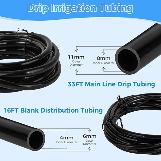 Drip Irrigation System Kit - Automatic Garden Watering System with G Type 360° Rotating Micro Sprinkler Heads & 33FT 8/11mm & 16FT 4/6mm Irrigation Tubing for Garden, Lawn, Greenhouse, Yard, Plant