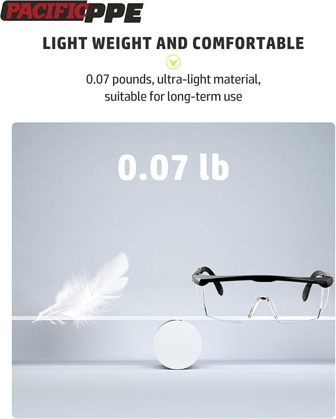 PACIFIC PPE 2 Pack Safety Glasses for Men and Women, ANSI Z87 Anti-fog Eyewear with Scratch Resistant Clear Wraparound Lenses, Adjustable Lab Goggles, UV Protection