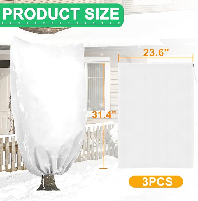 DQS 3 Pack Plant Covers Freeze Protection, 23.6" x 31.4" Winter Frost Protection Blankets Frost Cloth,Suitable for Outdoor Winter Frost, Cold Weather, shrubs, Trees, Jackets, and coverings