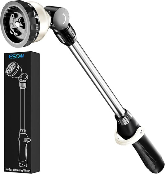 ESOW Garden Hose Watering Wand, 16 Inches Sprayer Wand, 9 Watering Patterns 180° Adjustable Swivel Head, Ergonomic Handle with One Touch Valve Perfect for Watering Plants, Car Wash and Showering Dog