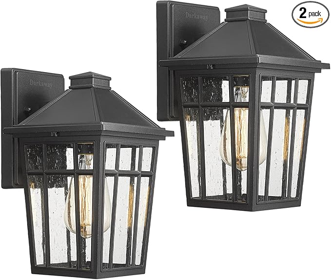Darkaway Outdoor Sconce Lights Wall Light Fixtures, Front Porch Light Outdoor Wall Anti-Rust Waterproof Aluminum with Glass Exterior Light Fixture for Patio, Yard, Doorway, Garage(2 Pack, Black)
