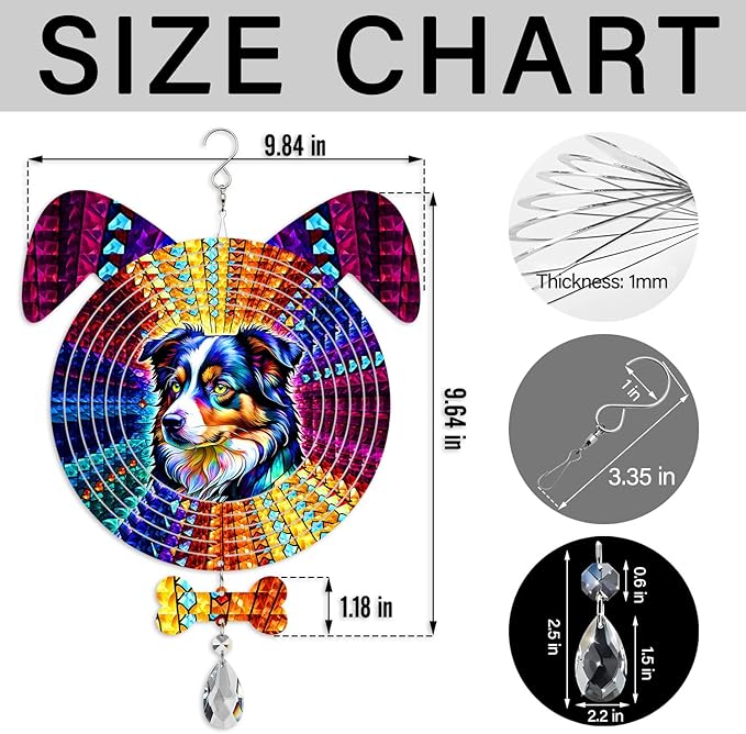 Australian Shepherd Dog Ears Wind Spinner, Australian Shepherd Wind Spinner Hanging for Yard and Garden