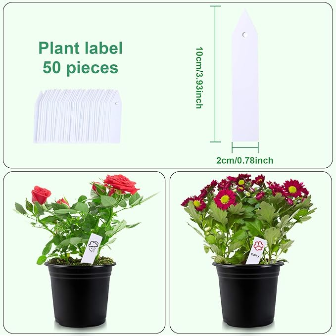 Augshy 50 Pcs 0.5 Gallon Black Plastic Plant Nursery Pots 6 Inches Seed Starting Pots Containers with 50 Labels