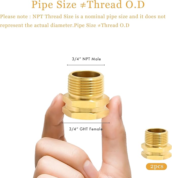 TAROSE 2 Pack Brass Garden Hose Adapter, 3/4” GHT Female x 3/4” NPT Male Connector, GHT to NPT Adapter Hose Fitting,Brass Garden Hose to Pipe Fittings Connect