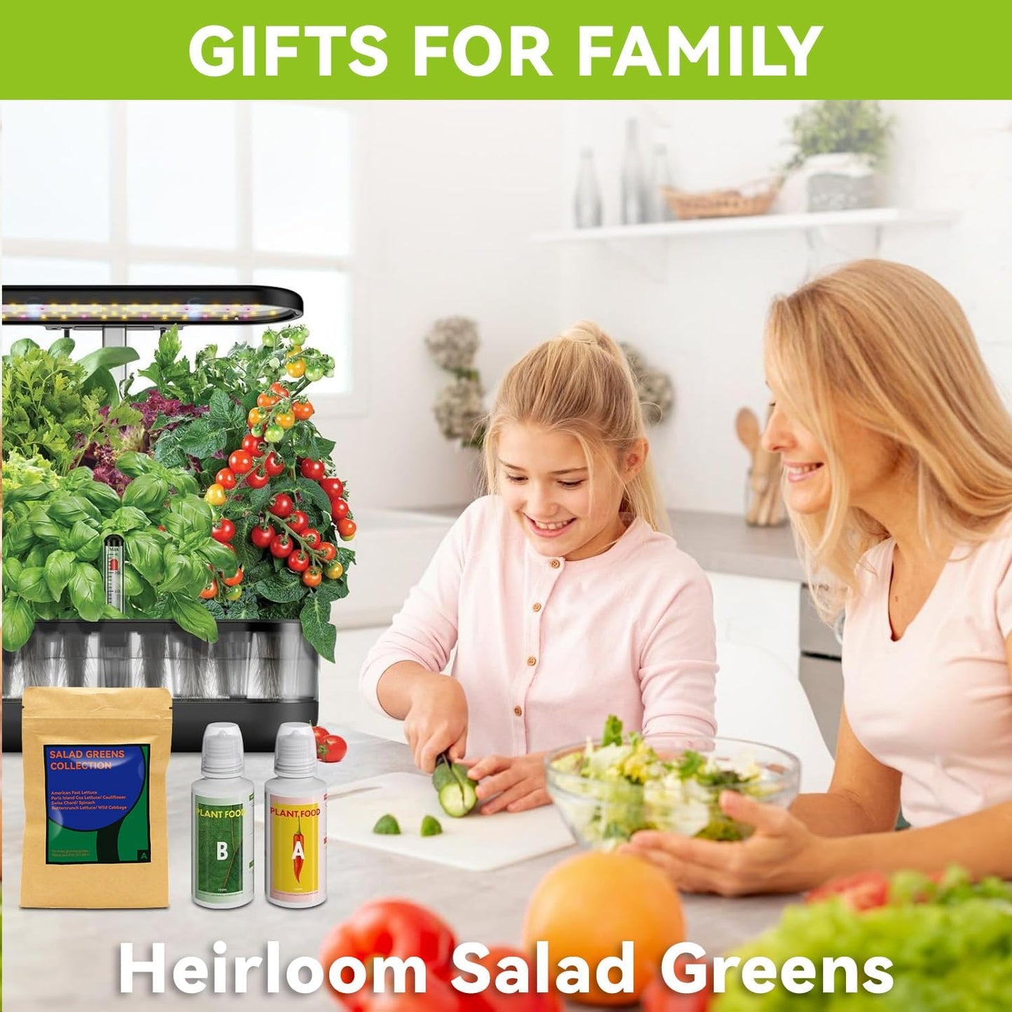 Salad Greens Seed Pod Kit for AeroGarden Hydroponics Growing System, Indoor Home Garden with American Fast/Paris Island/Buttercrunch Lettuce, Swiss Chard, Spinach, Cauliflower and Wild Cabbage, 7 Pods