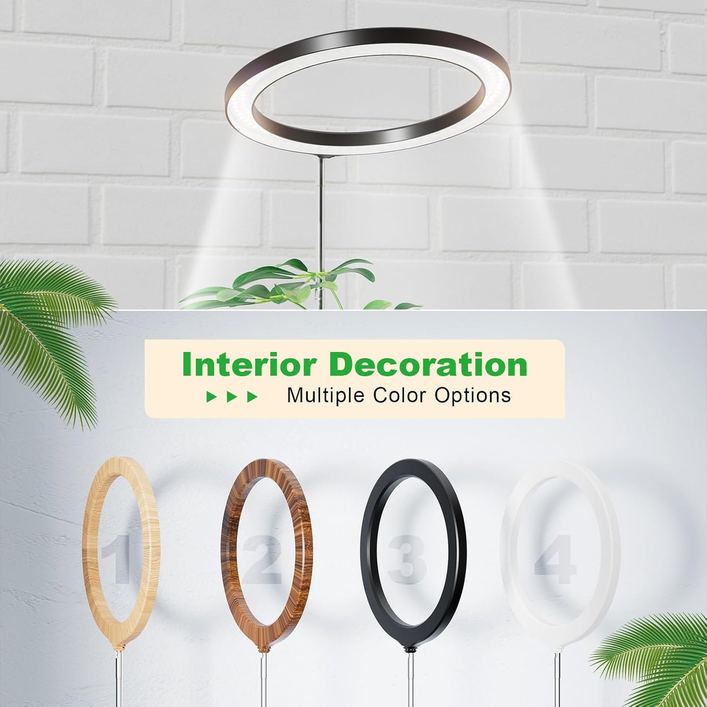 10" Grow Lights for Large Indoor Plants, Full Spectrum Indoor Plant Light for Indoor Growing with Timer,Height Adjustable Auto On/Off 3/9/12H, 9 Brightness,Led Tall Halo Grow Light for House Plants