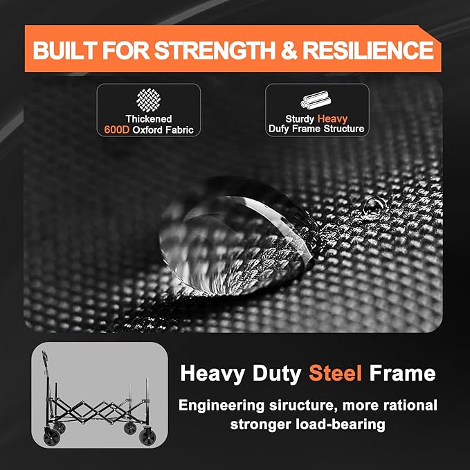 Collapsible Folding Wagon Cart, 350LBS Utility Large Capacity Cart Foldable Wagon with All Terrain Wheels, Grocery Wagons Carts for Garden Shopping Sports Camping, Black