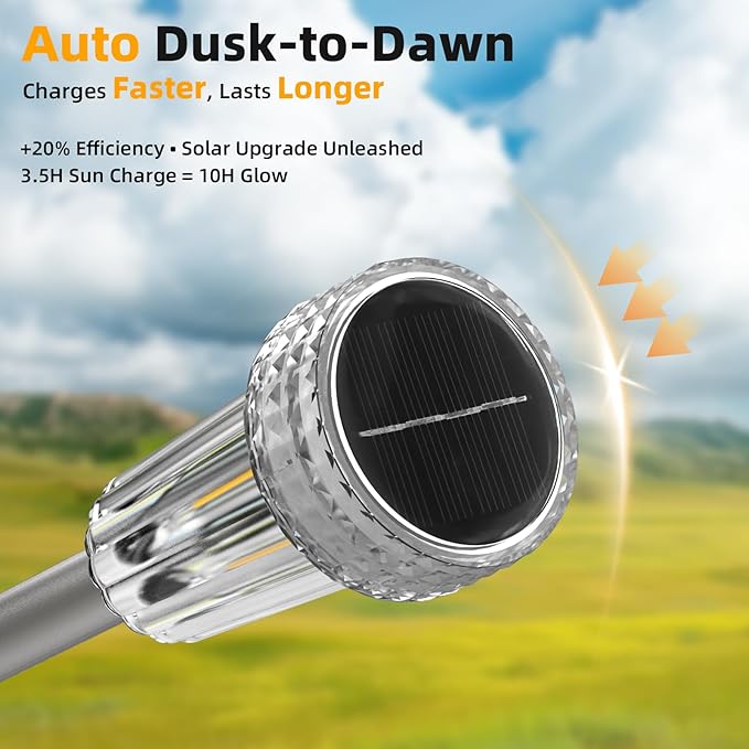 DERAYSION 12 Pack Solar Lights Outdoor, Solar Pathway Lights Auto Dusk-to-Dawn Landscape Garden Lighting, Waterproof Stainless Steel Pole Lighting for Path, Yard, Walkway, Garden, Driveway