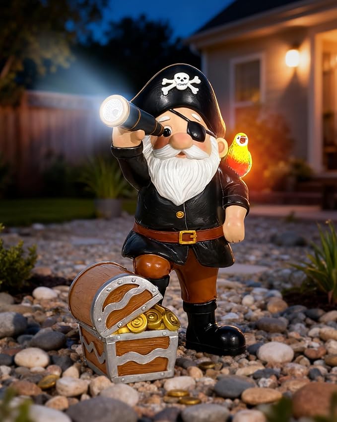 Solar Pirate Gnome Statue – Whimsical Outdoor Garden Decor for Yard, Patio, Lawn, Backyard – Ideal Gift for Women, Garden Lovers, Moms, Birthdays
