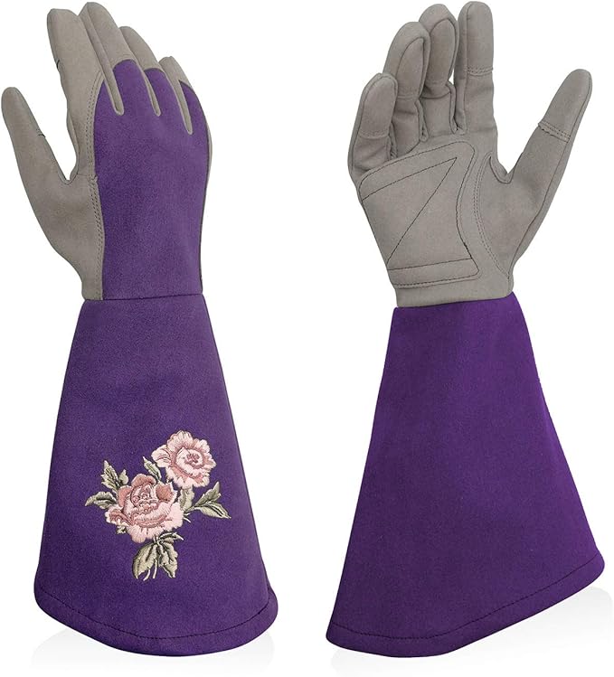 Rose Pruning Gloves Thorn Resistant, Embroidery Gardening Gloves with Extra Long Forearm Protection