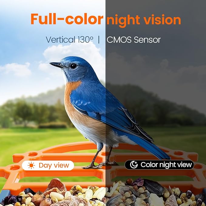 Bird Feeder with Camera 2.5K HD Live Video, AI Bird Identifier, 5MP Photos, 7W Solar Powered & 4000mAh Battery for Wall/Mount/Hang (Blue)