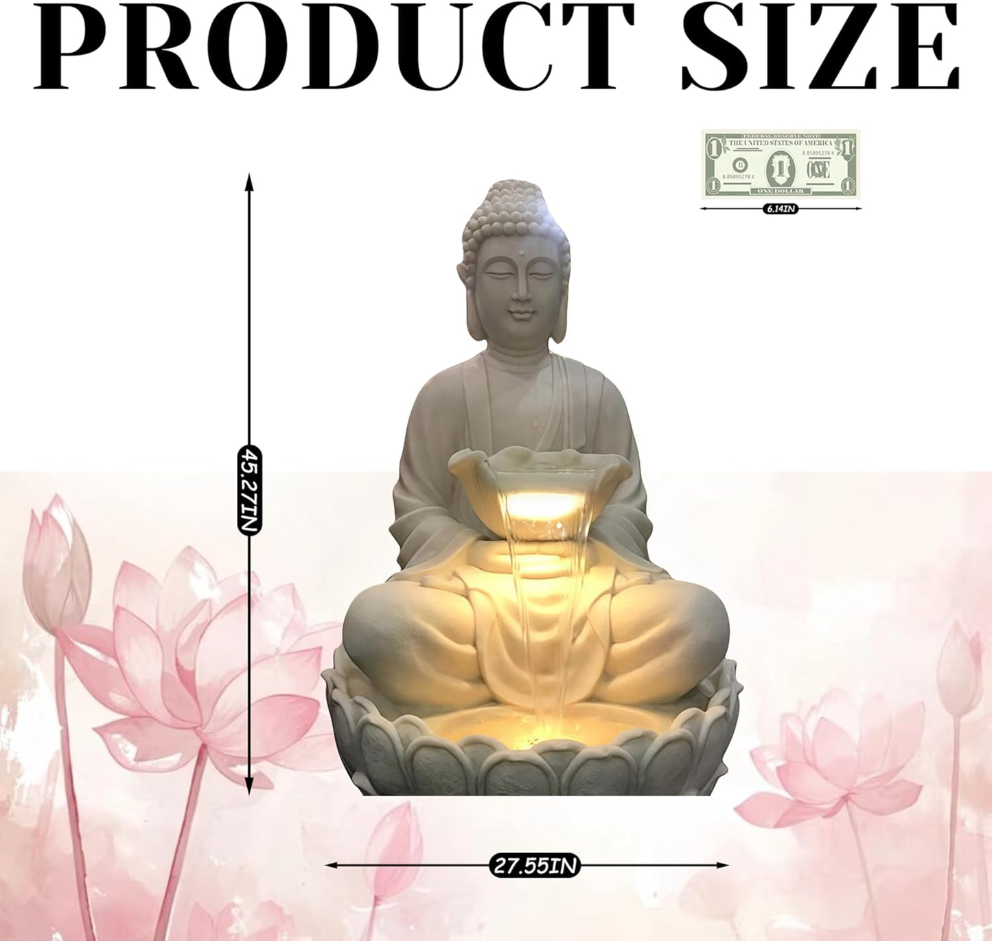 Outdoor Water Fountain Outside, Garden Fountain, Buddha Statue Outdoor/Indoor for Home, Buddha Decor & Gifts, Buddah, Buda, Budda, Buddhas, Chinese Decor & Gifts, Feng Shui (Medium)