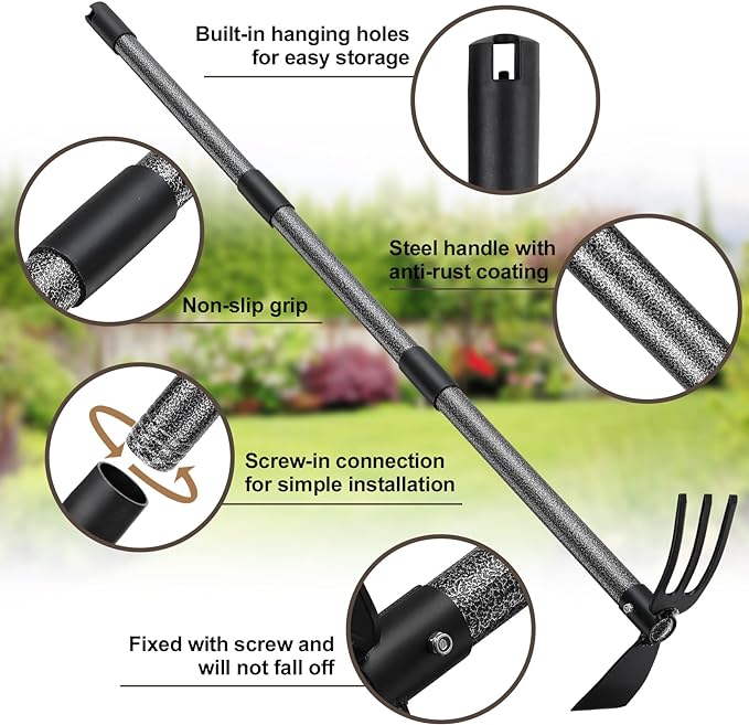 COCONUT Hoe Garden Tool, 60 Inch Garden Hoe Long Handle for Weeding, Hoe Cultivator 2 in 1 Hand Garden Tools for Gardening Planting