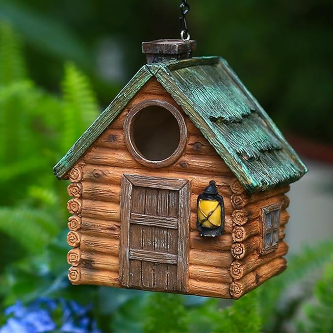 Real Wood-Look Resin Bird House – Waterproof & Durable Forest Bird Houses for Garden, Patio, Yard