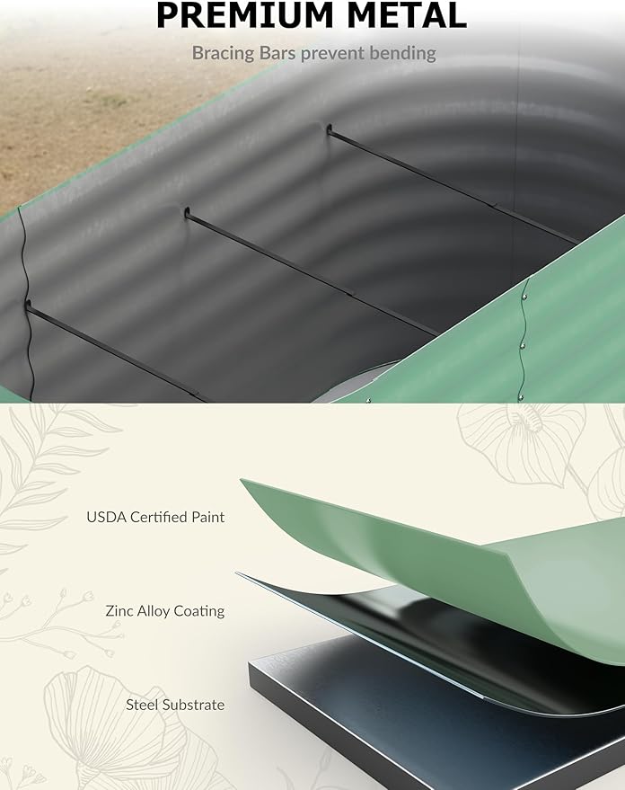 2 Pcs Raised Garden Beds Outdoor 8x4x1.5 ft - Galvanized Steel Planter Box for Vegetables, Flowers, Rust-Resistant Garden Box, Easy Assembly Raised Beds, Durable Planters for Outdoor Plants, Green