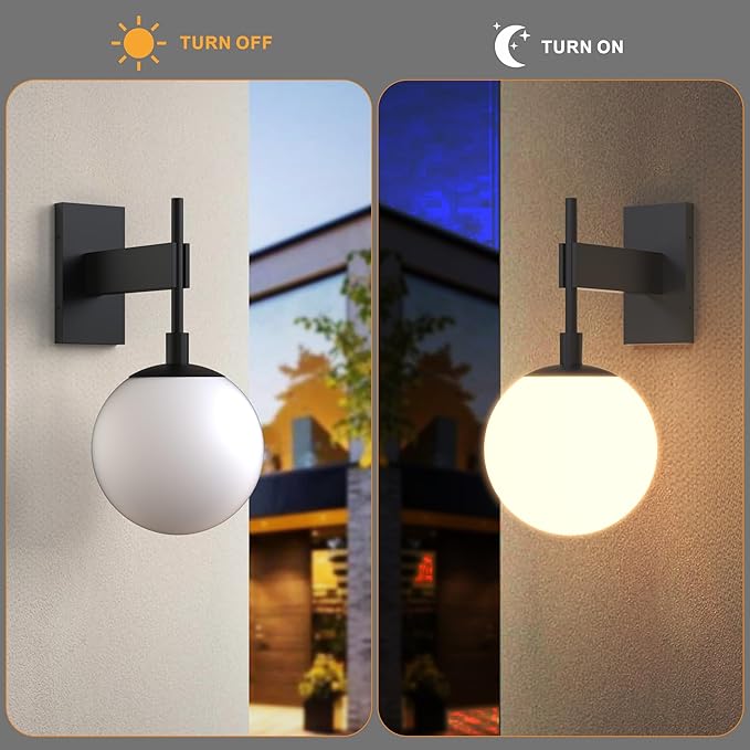 Hyunbae Outdoor Wall Sconce, 18.9" Large Size Wall Light, Exterior Light Fixtures Wall Mount for House, Globe Glass Front Porch Lights, Waterproof Outside Lighting Sconce Lamp with E26 Base