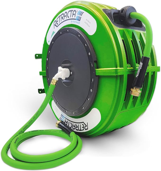 Macnaught Retractable Garden Hose Reel, 60 Ft Water Hose Reel Heavy Duty Retractable Hose with Metal 180° Swivel Rotation Bracket for Wall Mount - Green