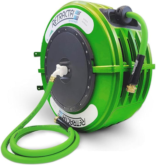 Macnaught Retractable Garden Hose Reel, 60 Ft Water Hose Reel Heavy Duty Retractable Hose with Metal 180° Swivel Rotation Bracket for Wall Mount - Green