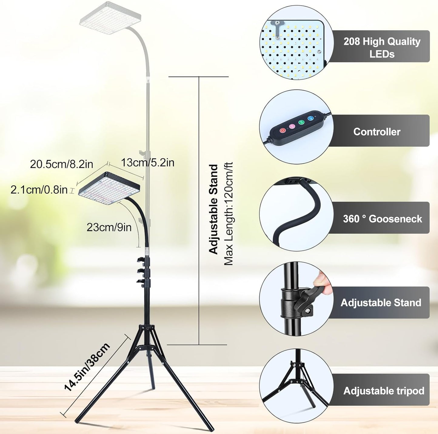 Grow Light with Stand and Timer, 25 Watt Power Home Plug Standing Tall Plant Light, Full Spectrum Grow Lights for Indoor Houseplants, Bonsai Tree, Seed Starting, 24"-64" Height Adjustable