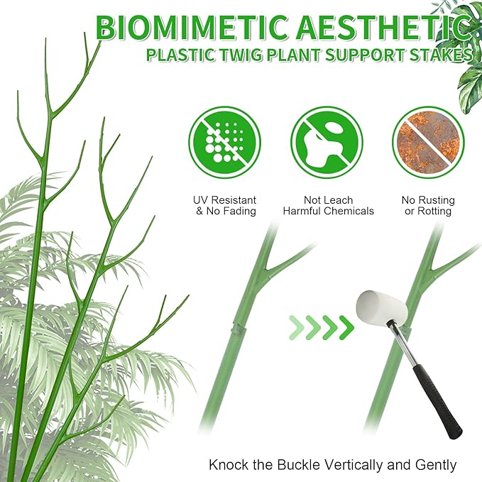 5 Pack 27.56" Detachable Twig Plant Support Stakes Set, Blends in to Plant, Branch Plant Sticks with Orchid Clips Twist Plant Ties, Twig Trellis for Indoor Outdoor Plants Potted Plants Flower