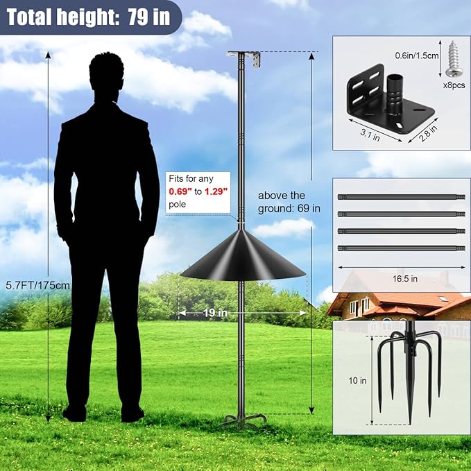 Gtongoko Smart Bird Feeder Pole Squirrel Proof 79 Inch Bluebird House Pole for Outdoors Squirrel Baffles for Feeders Weather Station Heavy Duty Metal Mounting Kit Black