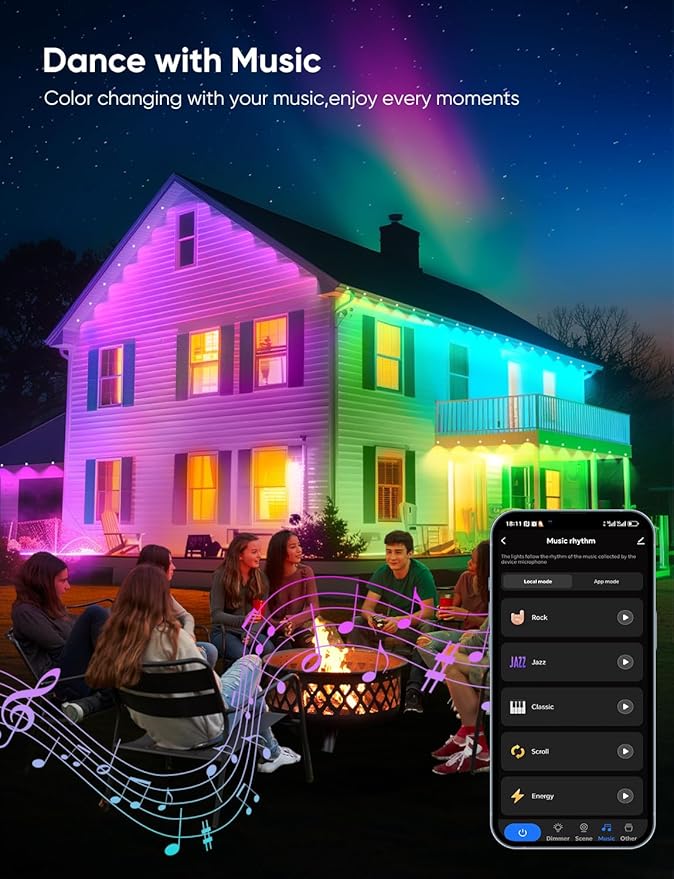 Permanent Outdoor Lights 150ft,RGBW Eaves Light with 108 LED Lights,111+ Scenes Modes Outdoor Lighting, Waterproof Permanent Light for Daily Holiday Halloween Decorations, Works with Alexa,Black