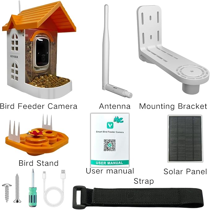 Smart Bird Feeder with Camera, 2.4GHz WiFi Watching Camera Bird Feeders for Outdoors Solar Powered, AI Identify 11,000 Birds Species, Instant Arrival Alerts, Auto Capture 2K HD Live Videos