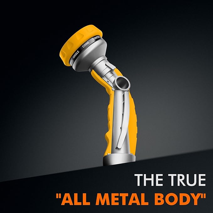 RESTMO Hose Nozzle Heavy Duty, Metal Water Hose Sprayer for Garden, 9 Spray Patterns | High Pressure | Thumb Flow Control | On/Off Valve, Ideal for Lawn & Plant Watering, Car & Pet Washing, Yellow