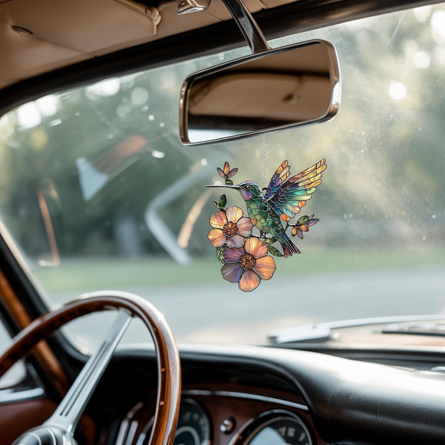 Hummingbird and Flower Acrylic Suncatcher Stained Glass Effect Window Car Hanging Christmas Ornament Outdoor Indoor Decor Garden Sun Catcher Panel for Bird Lover for Women Mom Grandma