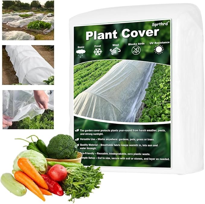 6.5x32.8 FT Plant Covers Freeze Protection, 1.2oz Frost Cloth Floating Row Cover for Outdoor Plants, Winter Garden Frost Blanket for Vegetables, Flowers, Shrubs, Trees