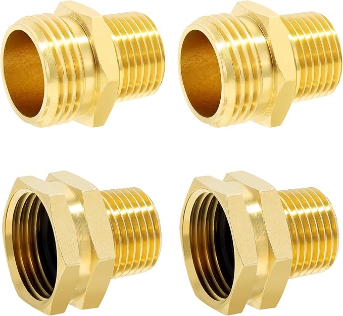 TAROSE 4 Pack Brass Garden Hose Adapter, Male to Male Hose Adapter Connector, GHT to NPT Adapter Hose Fitting,Brass Garden Hose to Pipe Fittings Connect