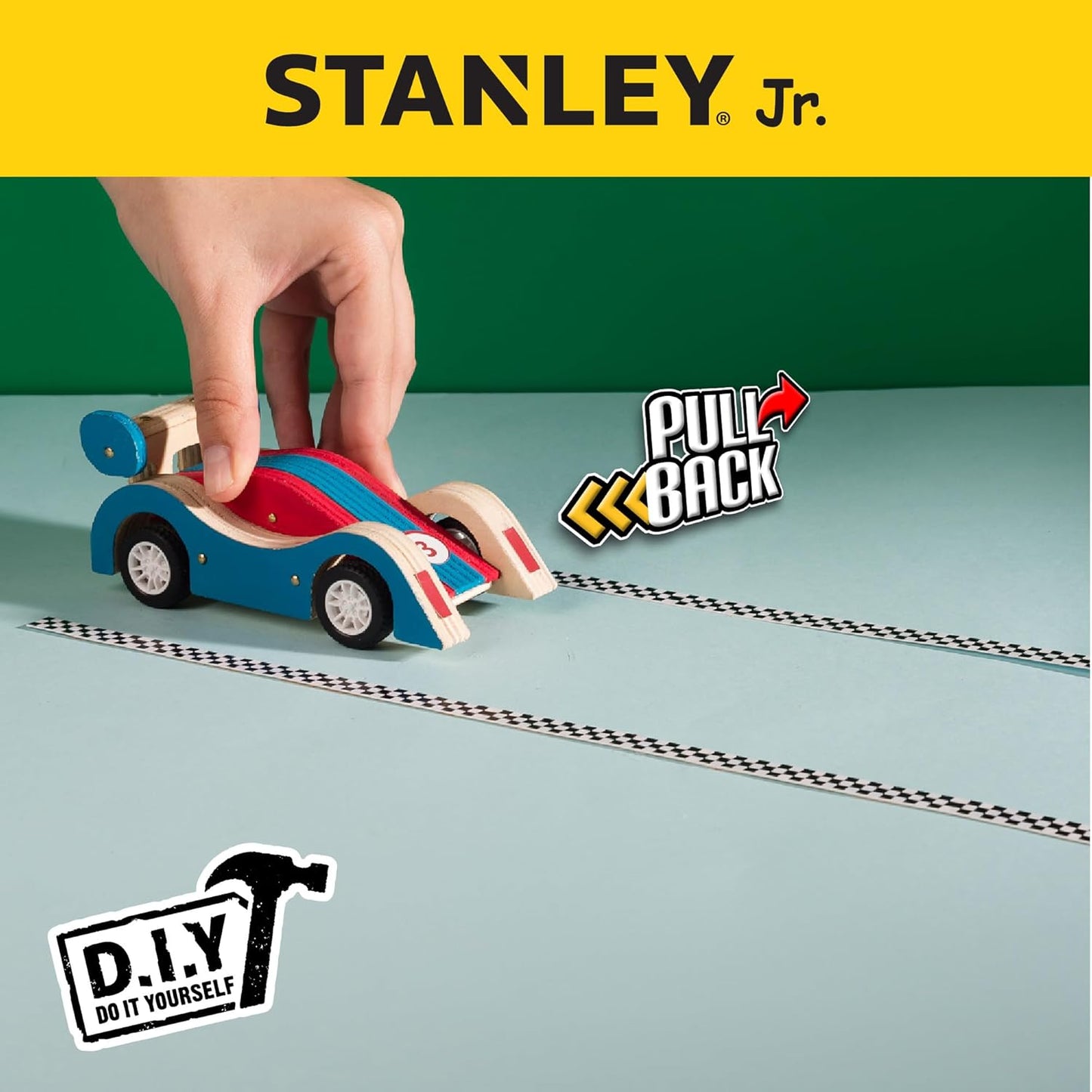 STANLEY Jr. DIY Pull Back Sports Car Building Kit for Kids JK030-SY: Children’s Boy Girl Wood Racer, Beginning Woodworking Set with Paints, Ages 5 to 12 (Classic 1)