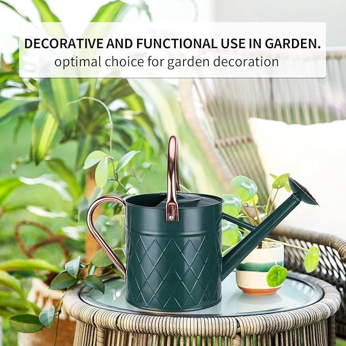 1.75 Gallon Outdoor Metal Watering Can for Garden Plants, Vintage Zinc Watering Can with Removable Spray Spout, Ideal for Outdoor Use (Green)