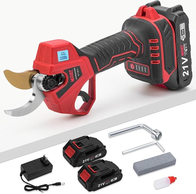 Electric Pruning Shears,Cordless Pruning Shears Brushless Motor with 2Pcs Rechargeable Batteries,21V Upgraded Pruner with LCD Display