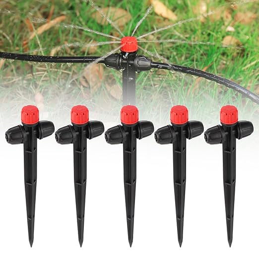 25 Pcs Drip Irrigation Fan Emitter for 1/4" Irrigation Tubing, Adjustable Water Flow Irrigation Spary Dripper with Stake Drip Micro Drip Irrigation Sprayer Emitter for Irrigation Watering System